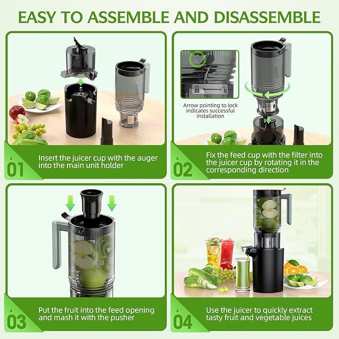 Cold Press Juicer,5.4" Wide Feed Chute Juicer Machines,High Juice Yield,Slow Masticating Juicer for Whole Vegetables & Fruits Fruits,Black