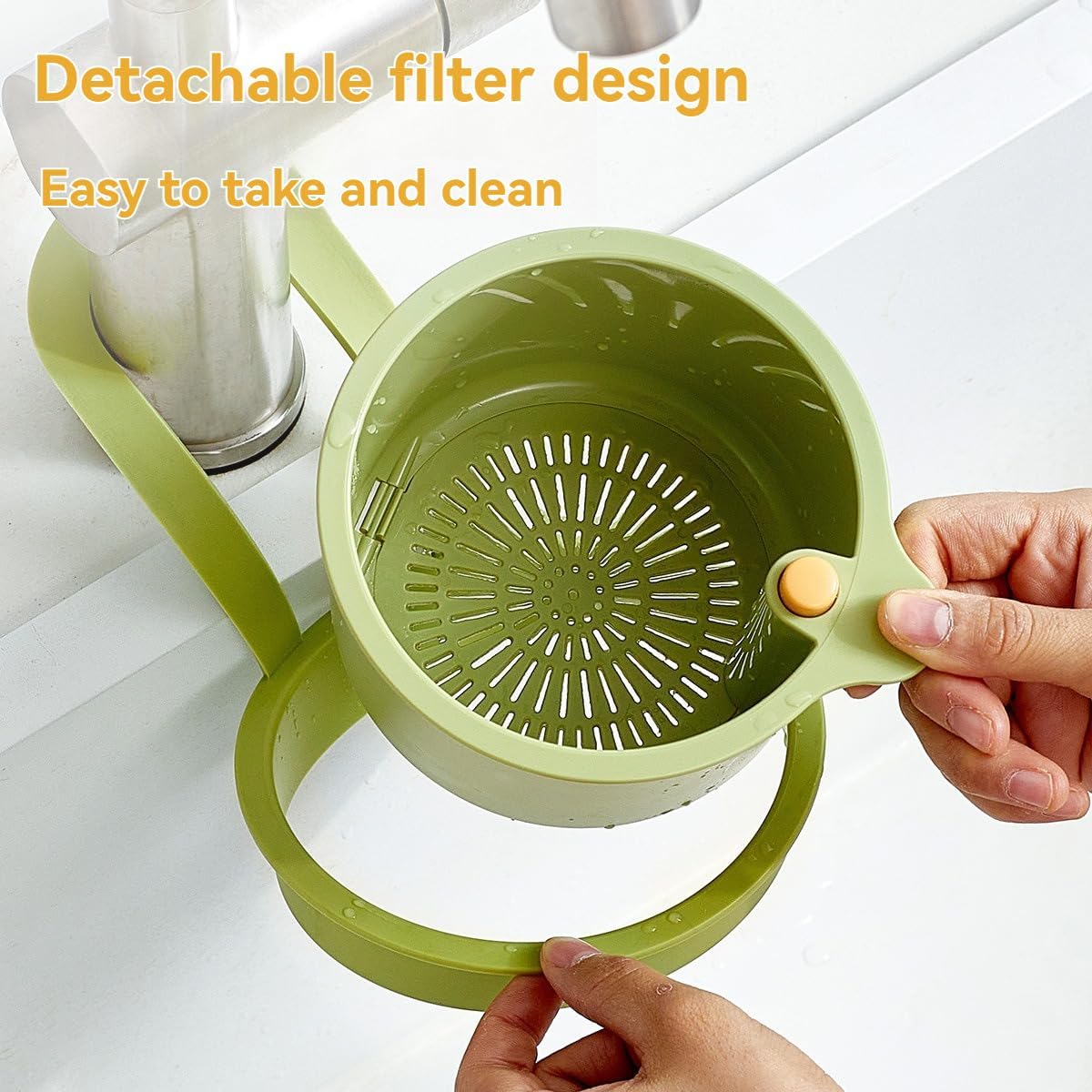 Over-Sink Drying Rack - Faucet Mount Drainer Basket, Rust-Proof Sink Trash Catcher for Kitchen Organization (Green)