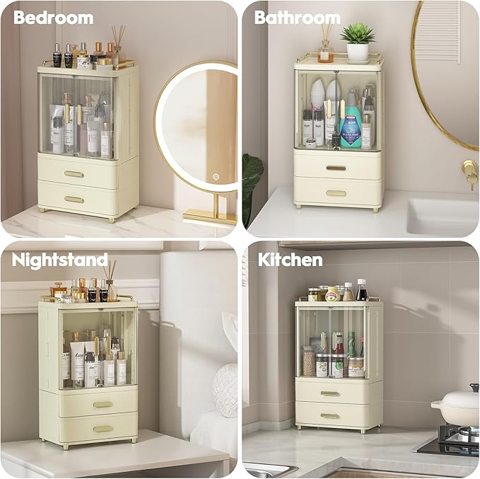 Webetop Make up Organizers for Vanity, 18.3" Skin Care Organizer Countertop with Drawers & Doors, Large Make up Storage Organizer, Pro Beauty Organizer Case for Dresser,Skin Care Caddy Holder Gift