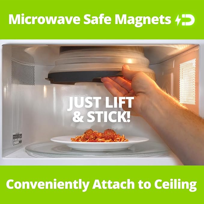 HOVER COVER 2 PACK Magnetic Microwave Splatter Cover with High Power, Strongest Magnetic Grip, Collapsible 12-Inch BPA-Free Food Lid, Vented Plate Guard, Dishwasher Safe, Space-Saving Storage - Gray