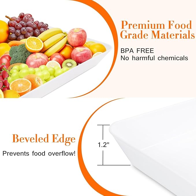 WOWBOX 6 pcs Serving Tray for Entertaining, Serving Platters for Fruit, Cookies, Dessert, Snacks, Reusable Plastic Trays for Serving Food and Pantry Organization in Kitchen & for Parties