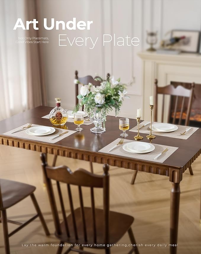 Leetaltree Beige Placemats Set of 12 - Heat Resistant Non-Slip Place mats for Dining Table, Washable Durable PVC Vinyl Woven Table Mats(Beige, 12)
