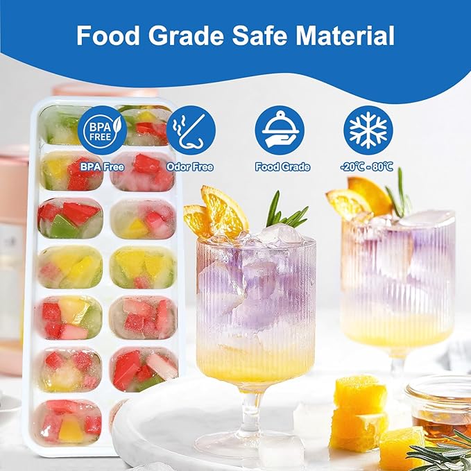 Ice Cube Trays with Lid and Bin, Silicone Plastic Ice Cubes Trays 9 Pack, Stackable Molds for Freezer, Storage Iced Bucket Kits BPA-Free and Odor-Free