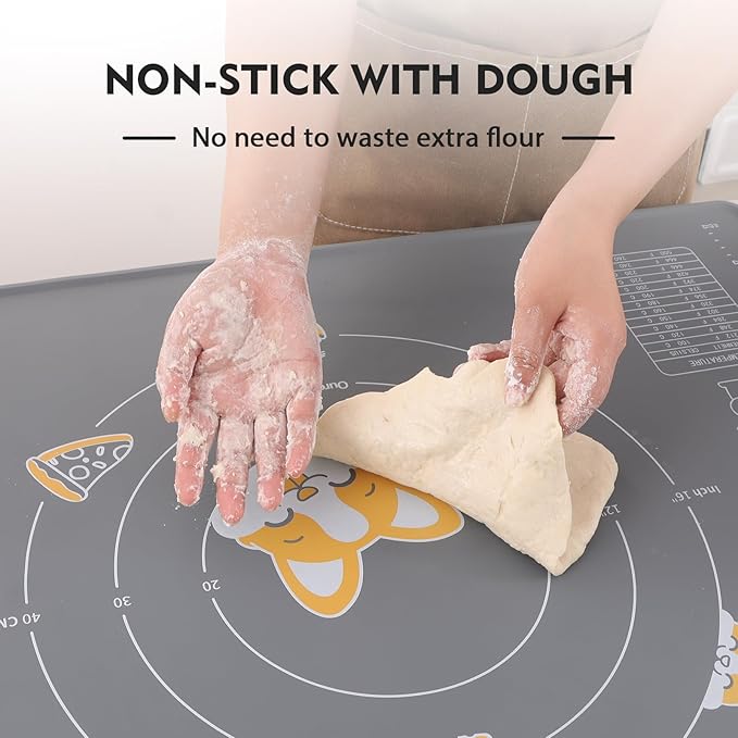Silicone Baking Pastry Mat with Dough Cutter, Ourokhome Extra Thick Kneading Rolling mat with Measurement and Conversion Ourokhome Stainless Steel Pizza Cutter for Kitchen Baking