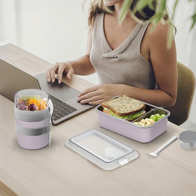 Bakpoco Stainless Steel Bento Lunch Box Set for Adult - 42oz Leak-Proof Bento Lunch Box Container with Thermo, Insulated Bag for Work Travel Dining Out