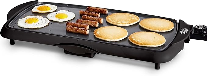 GreenLife 20" Electric Griddle, Extra Large Surface for Pancakes Eggs Fajitas, Healthy Ceramic Nonstick Coating,Black & Healthy Ceramic Nonstick, 12" 5QT Square Electric Skillet with Glass Lid, Black