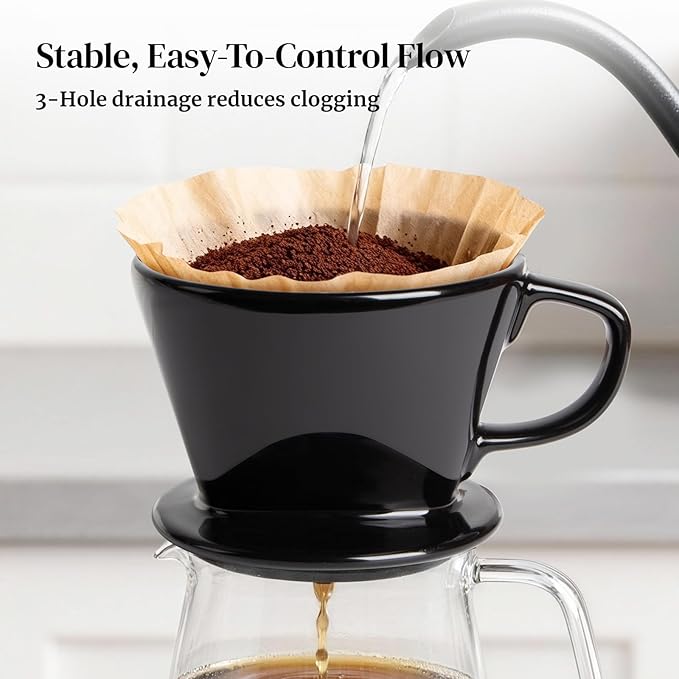 DOWAN Pour Over Coffee Maker, Non-Electric Pour Over Coffee Dripper, Manual Brew Maker, Single Cups Porcelain Slow Brewing Accessories for Gifts, Black