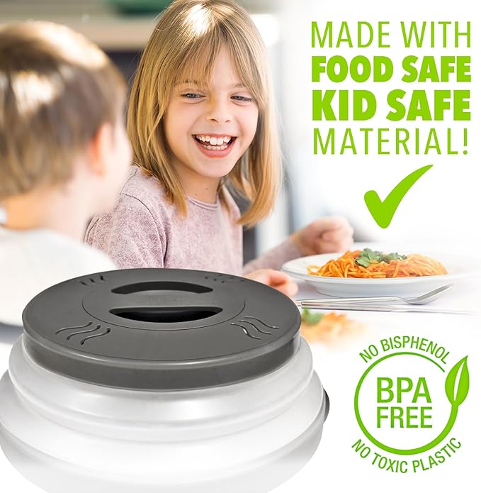 HOVER COVER Magnetic Microwave Splatter Cover with High Power, Strongest Magnetic Grip, Collapsible 12-Inch BPA-Free Food Lid, Vented Plate Guard, Dishwasher Safe, Space-Saving Storage - Black