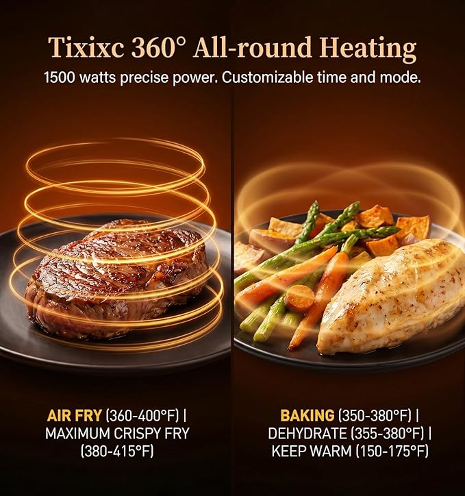 5-in-1 Glass Air Fryer for Healthy Oil-Free Cooking, Portable 1500W Countertop Cooker with 4QT & 6-Cup Glass Bowl, Non-Toxic Design & Dishwasher Safe for Single & Family Meals