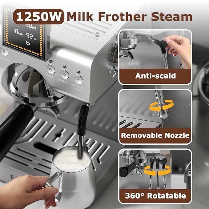 20 Bar Espresso Machine Stainless Steel Espresso Maker with Milk Frother with LED Display, 2 IN 1 Hot& cold brew coffee maker, Coffee Machine 50oz Water Tank, for Home Barista Cappuccino Latte