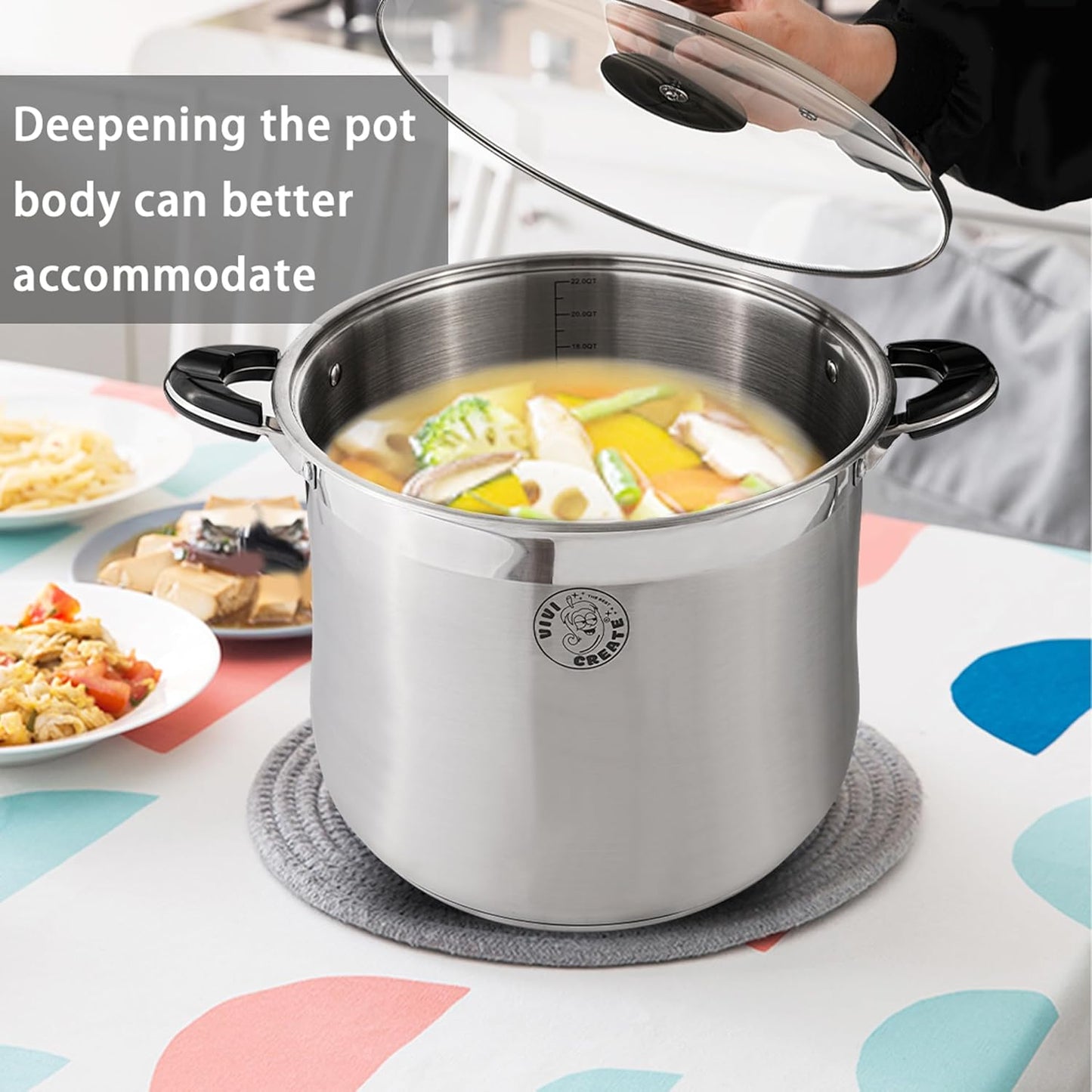 Vivicreate Stainless Steel Stock Pot with Lid for Induction Cooking Boiling Pasta Stew Soup Large Capacity Cookware Pots with Handles for Kitchen Spaghetti Olla Olla de Acero Inoxidable (27.5 QT)