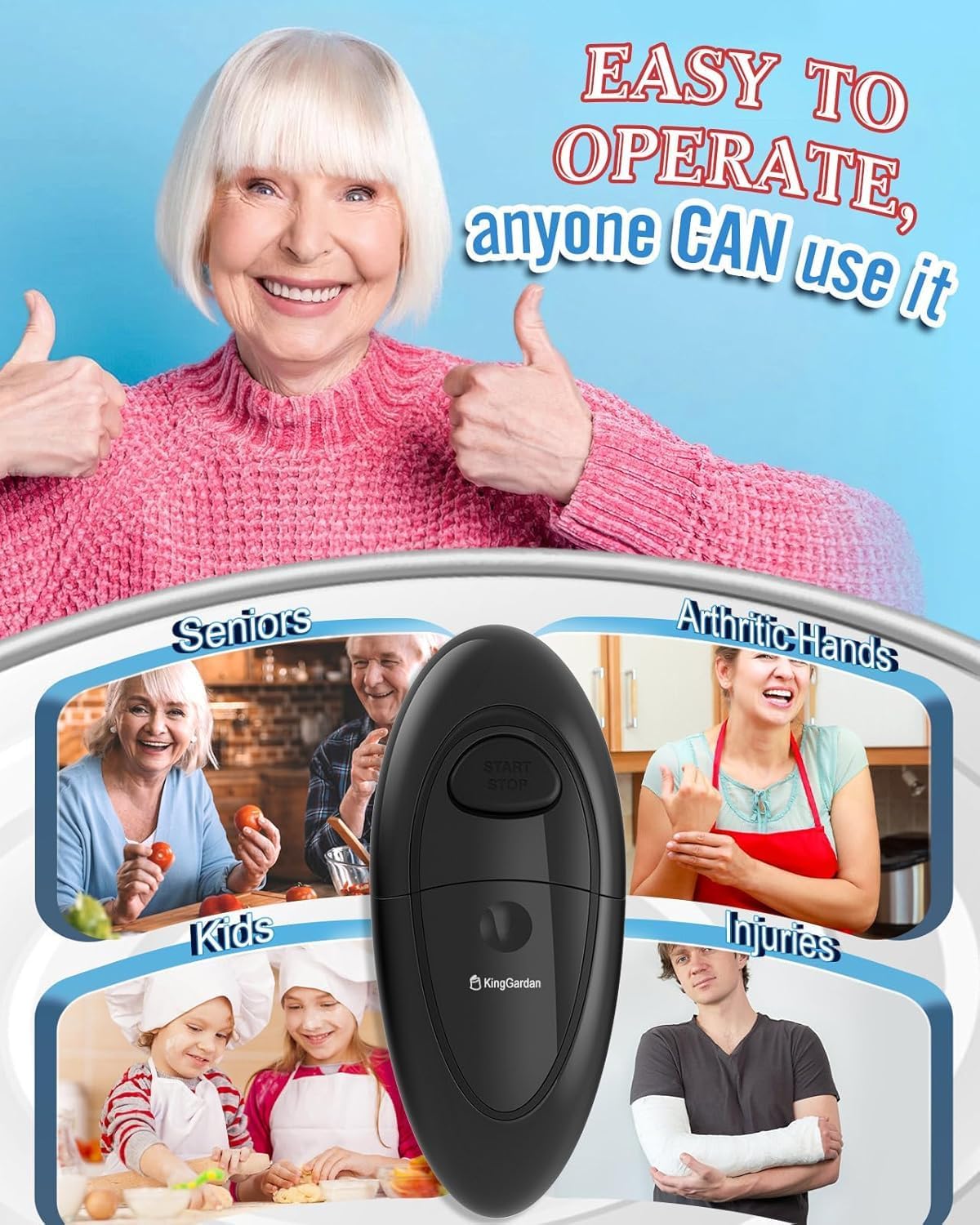 Effortless One-Touch Electric Can Opener, Safety Automatic Can Opener with Smooth Edge Fits All Cans Sizes, Battery operated Can Opener for Seniors with Weak Hands,Arthritis (black)