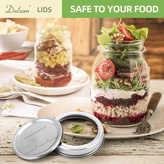 Dalzom® 24Pcs Canning Lids with 24Pcs Rings Regular Mouth, Premium Mason Jar Lids with Bands/Rings for Ball, Kerr Jars - Food Grade Material, 100% Fit & Airtight for Regular Mouth Mason Jars