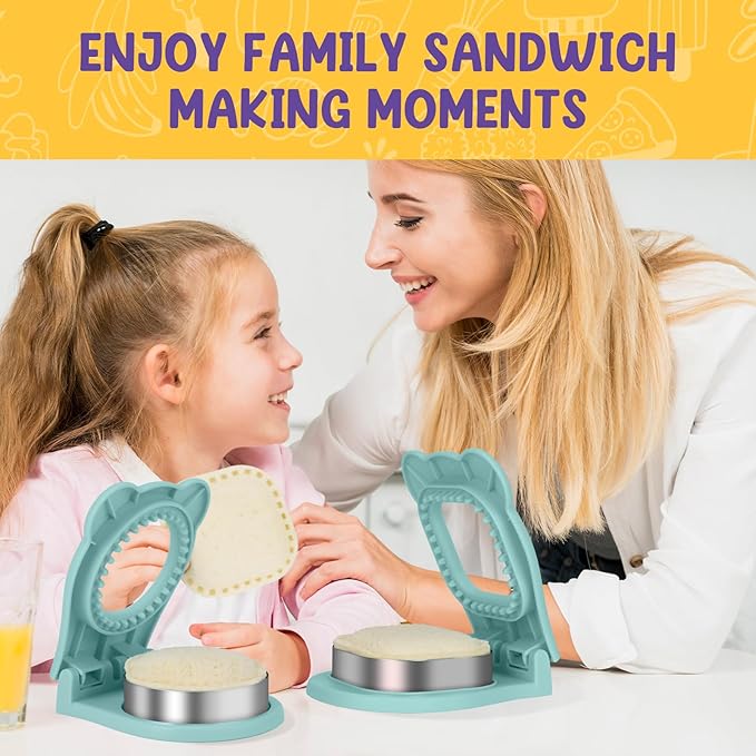 TACGEA Uncrustable Sandwich Cutter Maker, 2 Pack Sandwich Sealer and Cutter -Square and Circle Shape, Light Blue