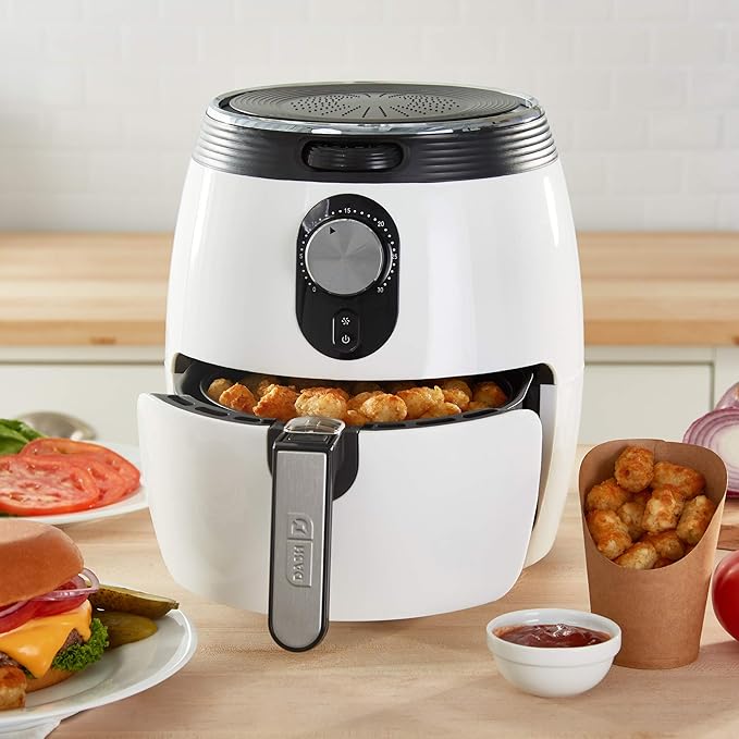 Dash Deluxe Air Fryer -Has AirCrisp® Technology - Adjustable Temperature Control & Auto Shut-Off Feature - Compact Nonstick Basket - 3 Quarts - White