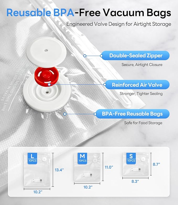 Handheld Vacuum Sealer for Food with 60 Reusable BPA-Free Food Storage Bags Total, Portable Food Vacuum Sealer Machine for Meal Prep, Travel & Kitchen