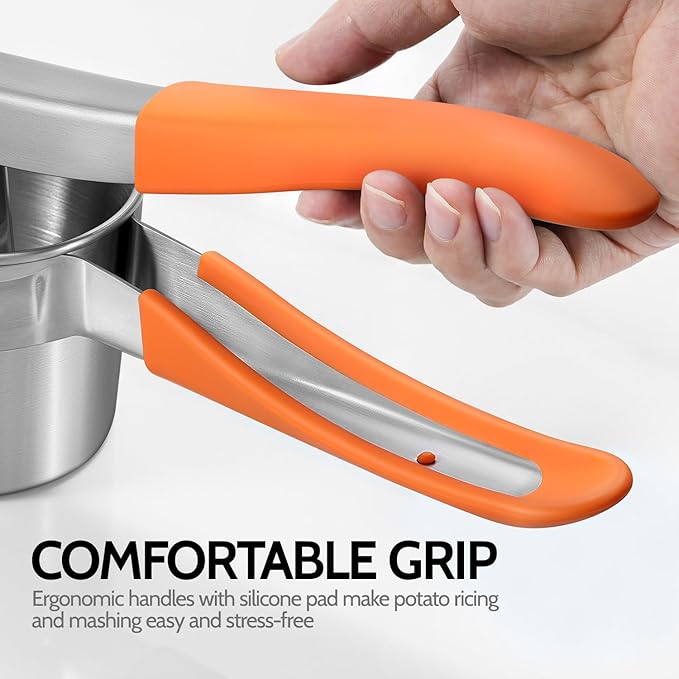 Potato Ricer, Sopito Upgraded Stainless Steel Potato Masher with 3 Interchangeable Discs, Heavy Duty Kitchen Tool Gadget, Orange