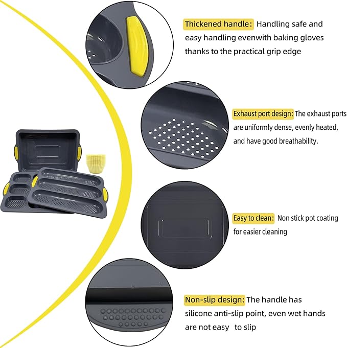 Silicone Bread Loaf Pan Set, Nonstick Loaf Pan & Heat Resistant Baguette Bread Pan, Bread Mold for Baking, French Bread Baking Pan, Bread Pans for Homemade Bread, Sub Loaf Pans for Baking Bread