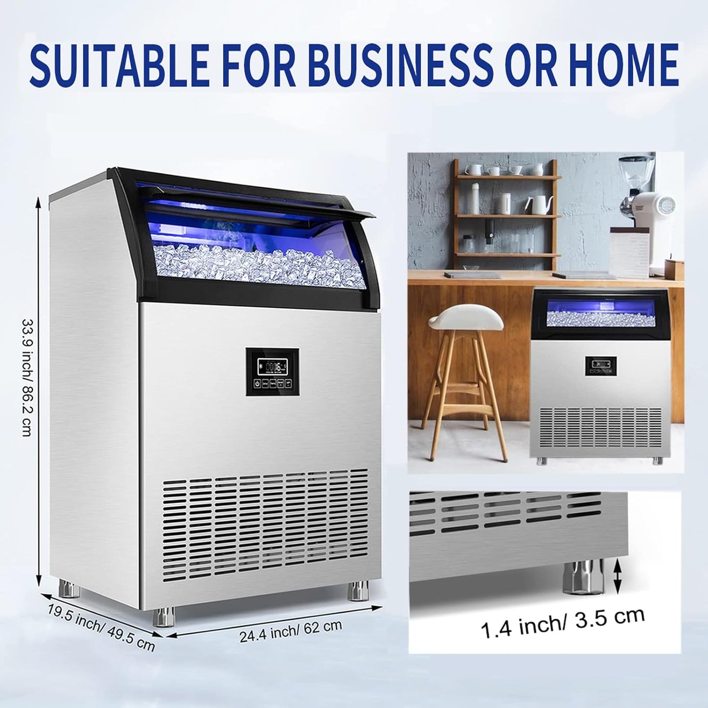 Commercial Ice Maker Machine 360LBS/24H with 77LBS Large Ice Storage Bin, 126Pcs Clear Ice Cubes in 11Mins, Stainless Steel Under Counter Industrial Ice Machine for Bar, Restaurant Business
