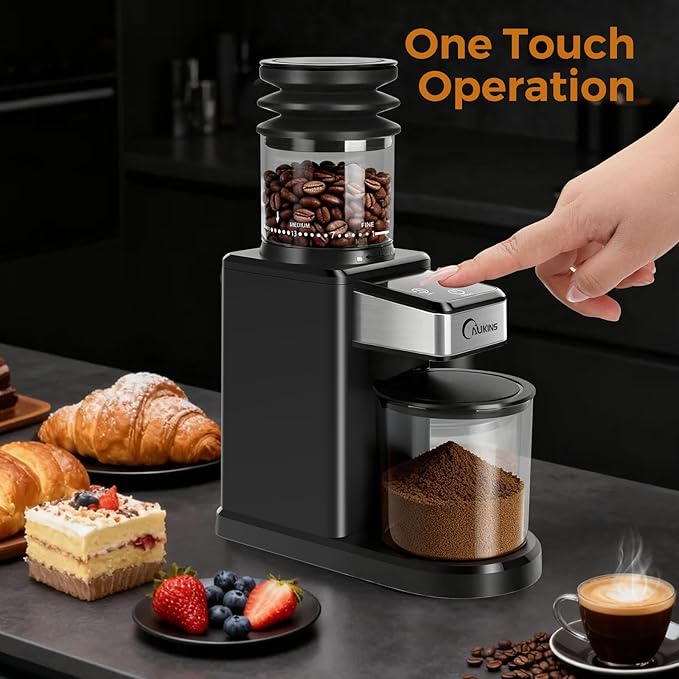 Electric Coffee Grinder for Home & Office: Automatic Conical Burr Coffee Grinder wtih 25 Precision Grind Settings - 120g Expandable Hopper & Low Noise&Durable Design Perfect for Multi-Cup Brewing