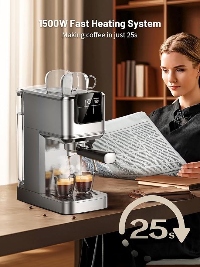 KEENSTAR Espresso Machine 20 Bar Coffe Maker with Rapid Cold Brew, Compact Espresso Maker for Hot and Cold Cappuccino, Latte, Stainless Steel Coffee Machines with 1200ml Removable Water Tank