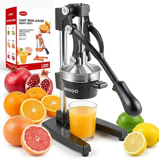 Kitchen Cast Iron Citrus Juicer,Manual Hand Press Orange Juicer,Heavy Duty Countertop Squeezer for Lemon,Orange, Easy to Use & Clean（Black)
