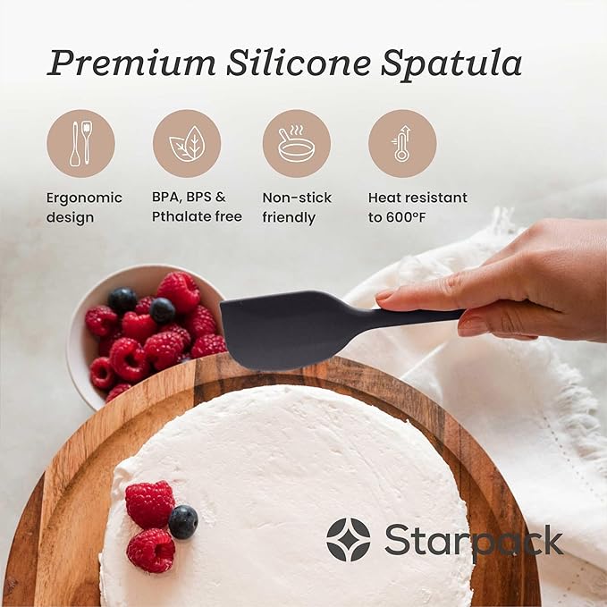 Starpack 'Scrape & Stir' Silicone Spatula (8 Inch) - Heat Resistant Spatula Set 600°F - Food Grade Kitchen Spatulas - Nonstick Baking and Cooking Spatula - LFGB Grade Rubber Spatula Set