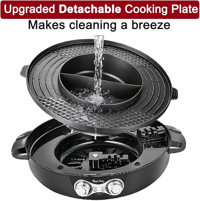 Food Party Hot Pot Electric Korean BBQ Grill 2 in 1 Hotpot Smokeless Indoor Grill Removable Cooking Plate Easy Cleaning 110V 1800W Shabu Shabu Pot with Divider