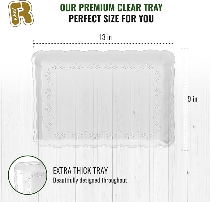 6 Pack Clear Plastic Serving Trays for Party, 9 x 13 Inch - Heavy Duty Plastic Trays for Food - Rectangular Party Serving Trays and Platters - Clear Disposable Trays