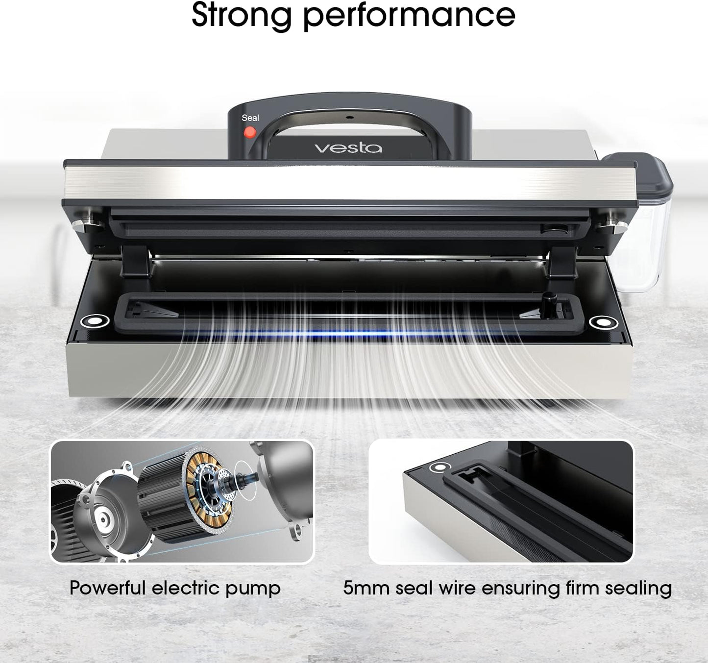 Vesta Precision Vac'n Seal Pro I Vacuum Sealer - Smart Seal Design, Full Speed Operation, Effortless Heavy Workload, Patented Cutter Box Bags, Designed and Serviced in USA