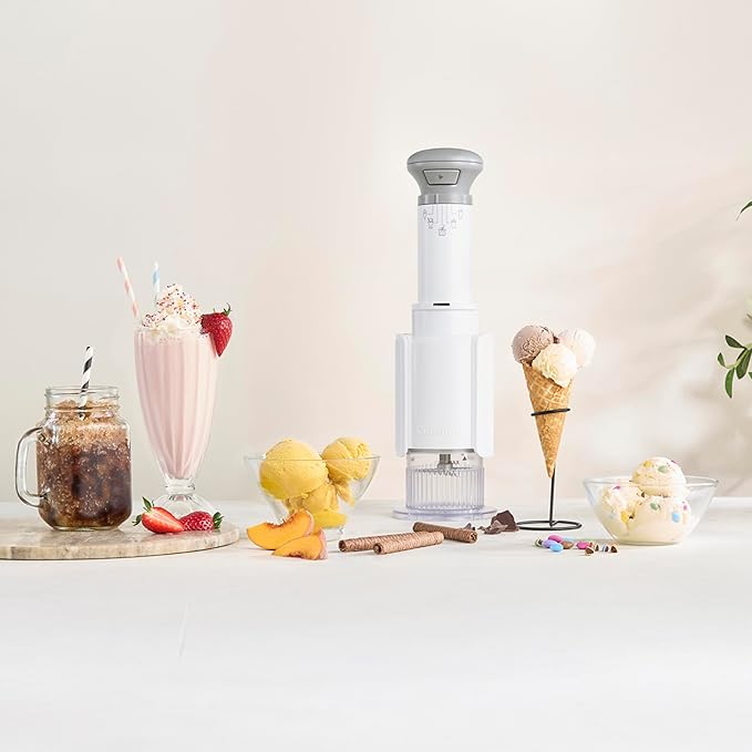 Cuisinart Ice Cream Maker – Cuisinart FastFreeze 5-in-1 Ice Cream, Milkshakes, Slushies, Sorbets and Mix-Ins, Freeze Wand, Two 0.5-Pint Mixing Cups with Lids, Easy to Clean, ICE-FD10