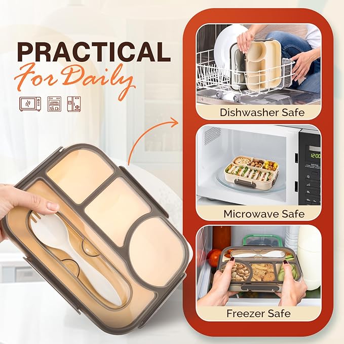 Bento Lunch Box Set Bento Box, 4-Compartment Lunch Containers,High Capacity Lunch Tote Bags for Work, Travel, Outdoor (Grey)