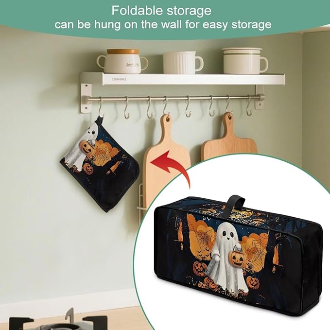 Halloween Ghost Toaster Cover 2 Slice Water-Resistant Folding 2 Slice Slim Toaster Cover, Heat-Resistant Dustproof Protective Covers for Small Appliance