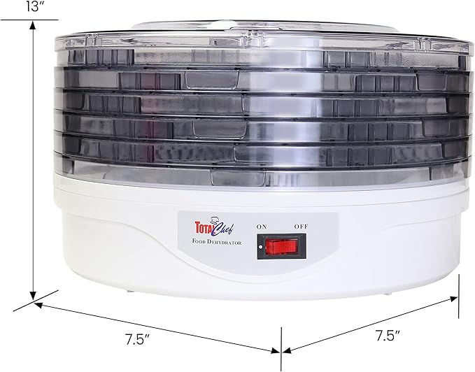 Koolatron Total Chef Food Dehydrator Machine, Countertop Electric Food Dryer with 5 Removable Transparent Drying Trays with 12" Radius - Ideal for Fruit, Meat, Snacks, Vegetables or Beef Jerky, 240W,