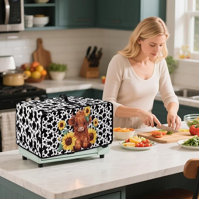 Countertop Convection Oven Cover Dust Protection Air Fryer Toaster Oven Covers for Home Kitchen Decorations 16.5 x 20.5 x 10 inches, M, Sunflower Highland Cow Print