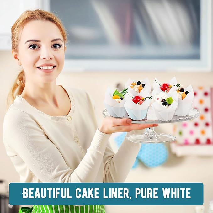 Maxdot 800 Pcs 3.15 Inches Tulip Cupcake Liners Holders Muffin Liners Grease Resistant Paper Baking Cups Cupcake Wrappers for Wedding Birthday Baby Shower Party(Pure,White)