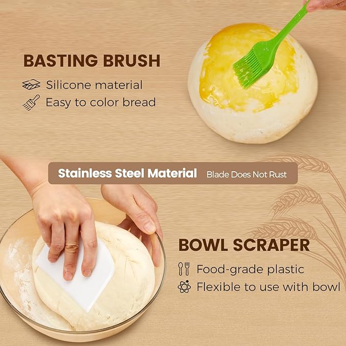 Banneton Bread Proofing Basket - Sourdough Starter Kit Banneton Sourdough Proofing Basket Set of 2, Sourdough Bread Baking Supplies for Making Baking Fermentation (9" Round Set of 2, 6 Accessories)