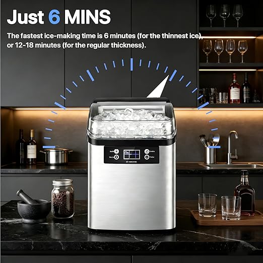 VITESSE Nugget Ice Makers Countertop,44lbs in 24Hrs, 9 Ice Cubes Ready in 6 Mins 9 Sizes,Auto-Cleaning Ice Makers Portable Ice Machine for Home Kitchen Office Party & Large Families