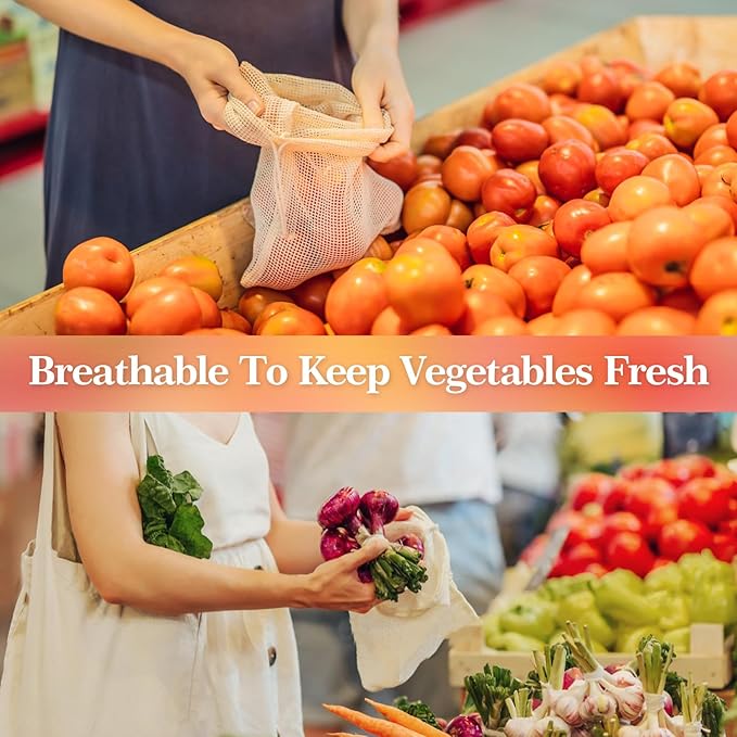 MAQIHAN 6 Pack Reusable Produce Bags Cotton Mesh Produce Bags Mesh Storage Produce Bags Reusable Durable Double Stitched With Drawstring Produce Bag For Vegetables,Fruit & Grocery Shopping (2L,2M,2S)