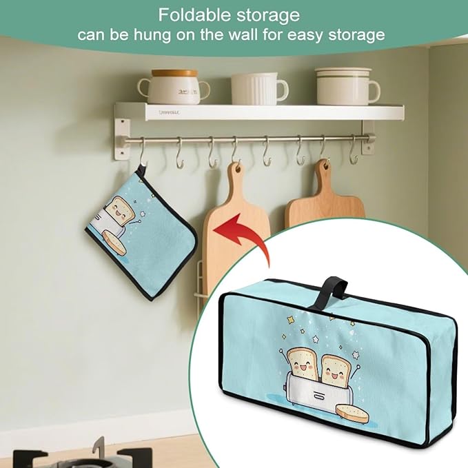 Cute Bread Man Toaster Cover 2 Slice, Machine Washable 2 Slice Slim Toaster Cover Protective Dust Covers for Kitchen Appliances, Heat-Resistant Furniture Protectors
