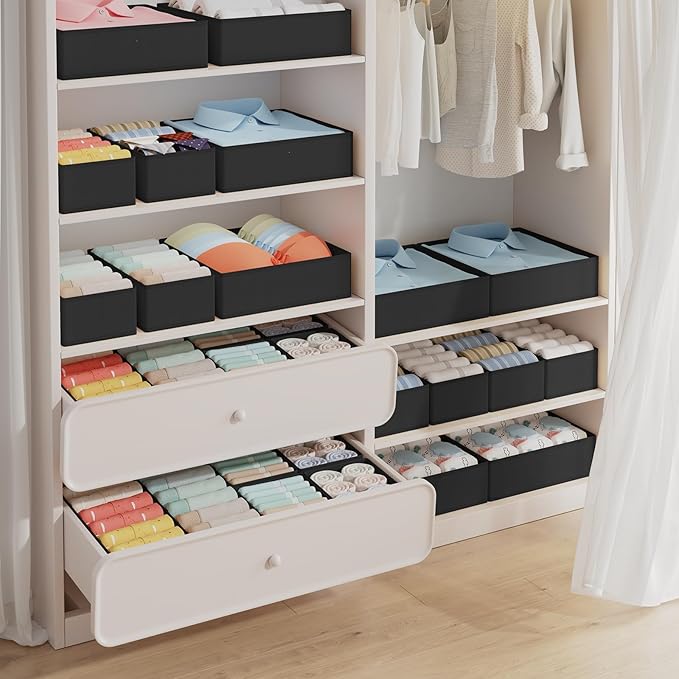 DIMJ Drawer Organizer Clothes Storage- 18 Pack Baby Dresser Organizer for Nursery, Foldable Closet Drawer Organizer Bins for Bedroom Organization, Fabric Storage Dividers for Socks, Underwears, Bras
