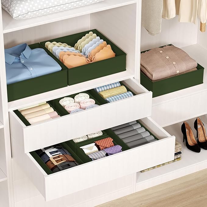 DIMJ Drawer Organizer Clothes - 18 Pack Closet Drawer Organizer Bins for Baby Clothes Storage, Fabric Dresser Organizer for Nursery Bedroom, Foldable Small Drawer Dividers for Underwear Socks