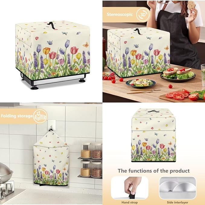 Cartoon Tulip Flower Print Meat Slicer Cover, Dust-proof Meat Slicer Machine for Home Compatible with Food Slicer Commercial,Fit for Elite for Standard Meat Slicer -16 L x 13 W x 13 H