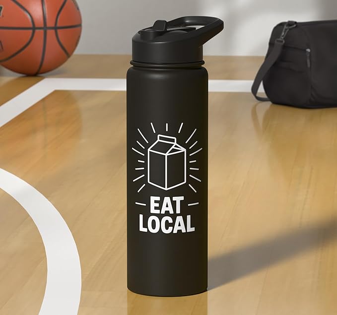 Funny Eat Local Milk Carton Minimalist Saying Stainless Steel Insulated Water Bottle