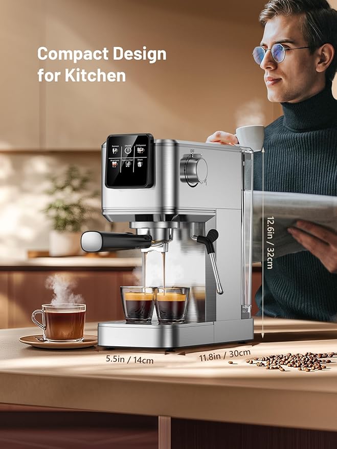 KEENSTAR Espresso Machine 20 Bar Coffe Maker with Rapid Cold Brew, Compact Espresso Maker for Hot and Cold Cappuccino, Latte, Stainless Steel Coffee Machines with 1200ml Removable Water Tank