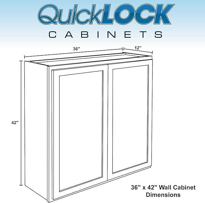 Quicklock RTA (Ready-to-Assemble) 42" Tall Wall Kitchen Cabinets - Shaker Style | 100% Hardwood | Made in America | Soft Close Hardware (Raw Maple, 12" D x 36" W x 42" H)