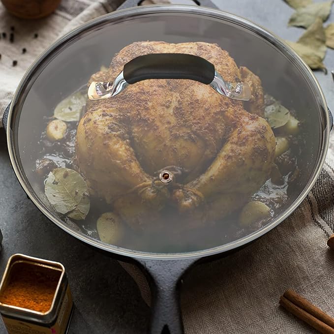 8 Inch Tempered Glass Lid Compatible with 8" Lodge Cast Iron Skillet and 2 Quart Serving Pots