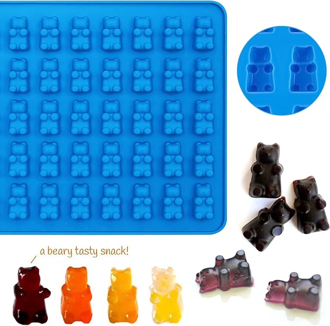 Sidosir 4Pcs Gummy Candy Bear Molds, Non-stick Silicone Chocolate Mold for Dinosaur, Donut, Heart, Silicone Candy Molds with 2 Droppers