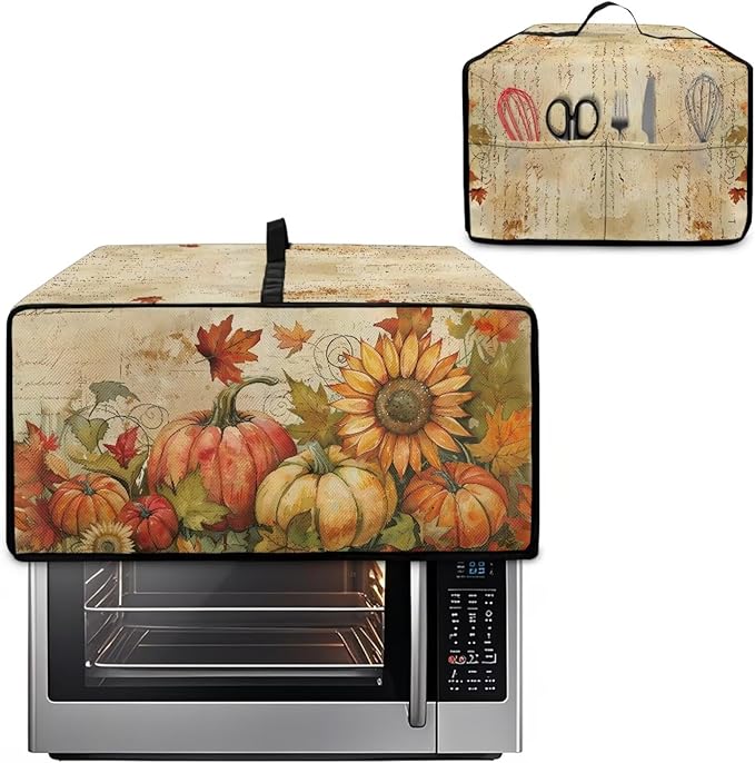 Toaster Oven Dust Cover Small Kitchen Appliance Cover for Countertop Convection Ovens,Small Appliances, S, 14.5 x 18.5 x 9 Inches, Retro Pumpkin Sunflower