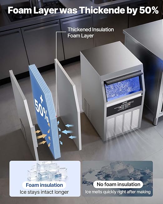 VEVOR Commercial Ice Maker Machine, 160 lbs/24h with 30 lbs Storage Capacity, Built-in/Freestanding/Under Counter, Stainless Steel Ice Maker with LED Display & Self-Cleaning, for Home Bar Restaurant